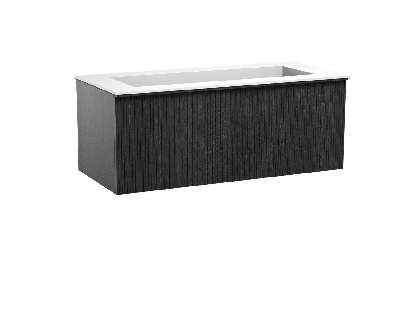 Balmani Forma meuble salle de bains suspendu 120 x 55 cm chêne noir avec Tablo Stretto lavabo simple pour 2 trous de robinet en solid surface blanc mat, Nervure droite symétrique verticale