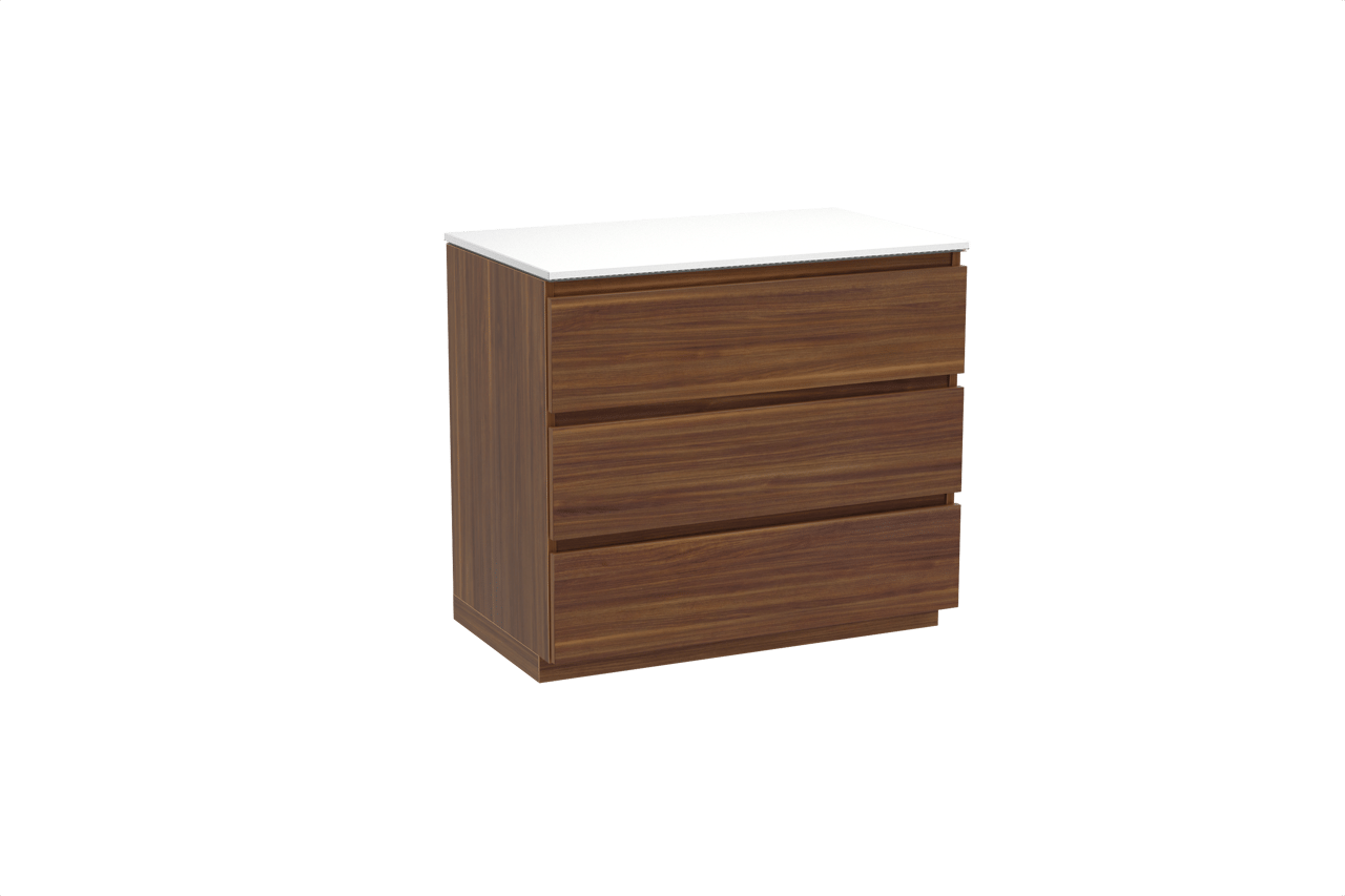 Balmani Lucida meuble salle de bains à poser 90 x 55 cm noyer américain avec Stretto tablette simple en solid surface blanc mat