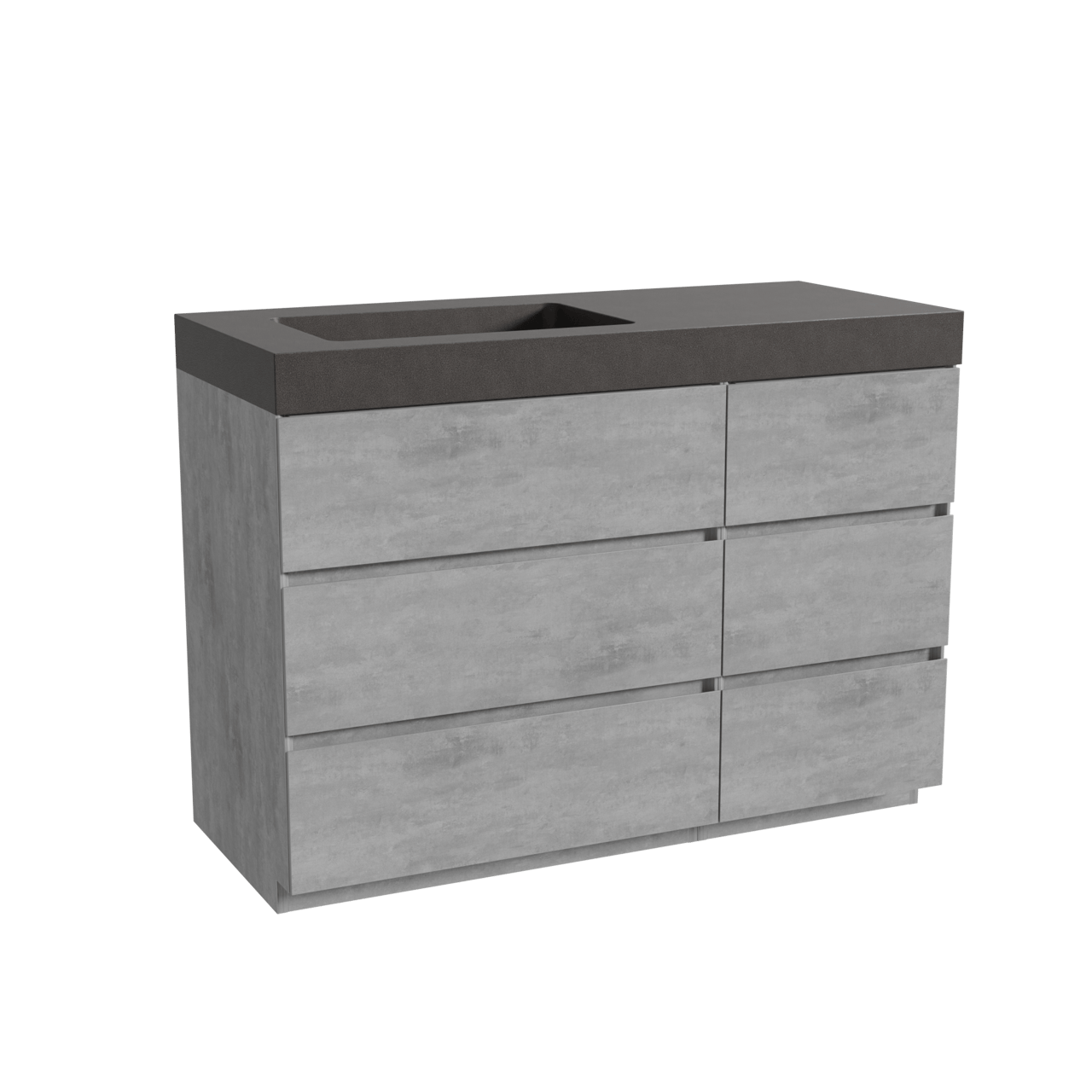 Storke Edge freistehendes Möbelstück Set: 120 x 52 cm, Beton dunkelgrau, mit Scuro High Waschtisch links, Quarz Schwarz matt