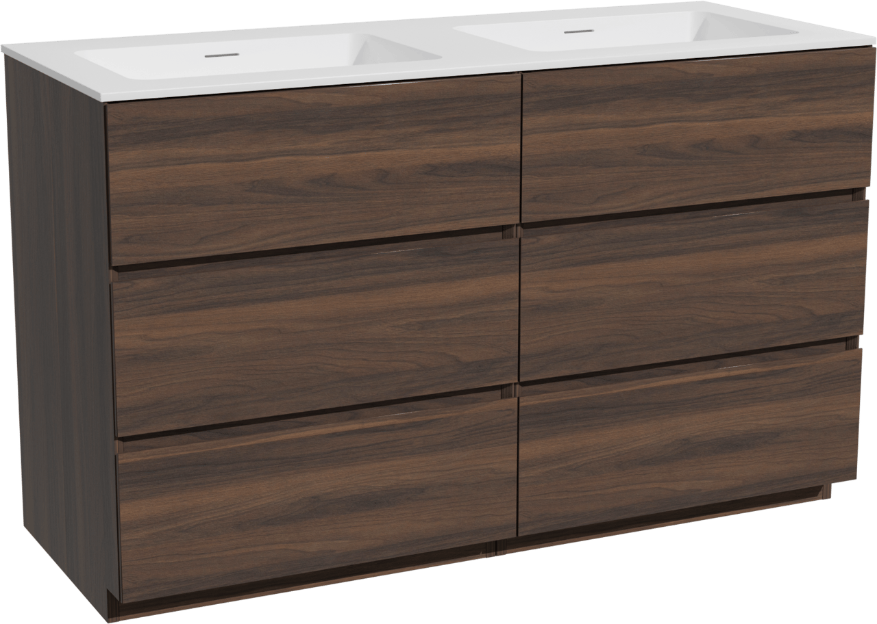 Storke Edge meuble salle de bains à poser 130 x 52 cm noyer avec Mata double vasque en solid surface blanc mat