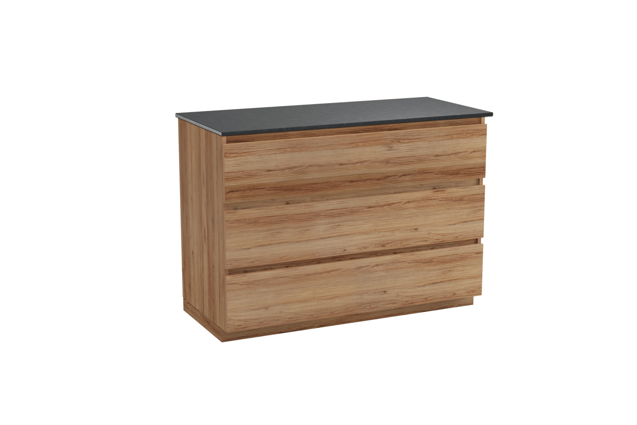 Balmani Lucida freistehendes Möbelstück Set: 120 x 55 cm, Teak, mit Stretto Einzel Waschtischplatte, Schwarzes Granit