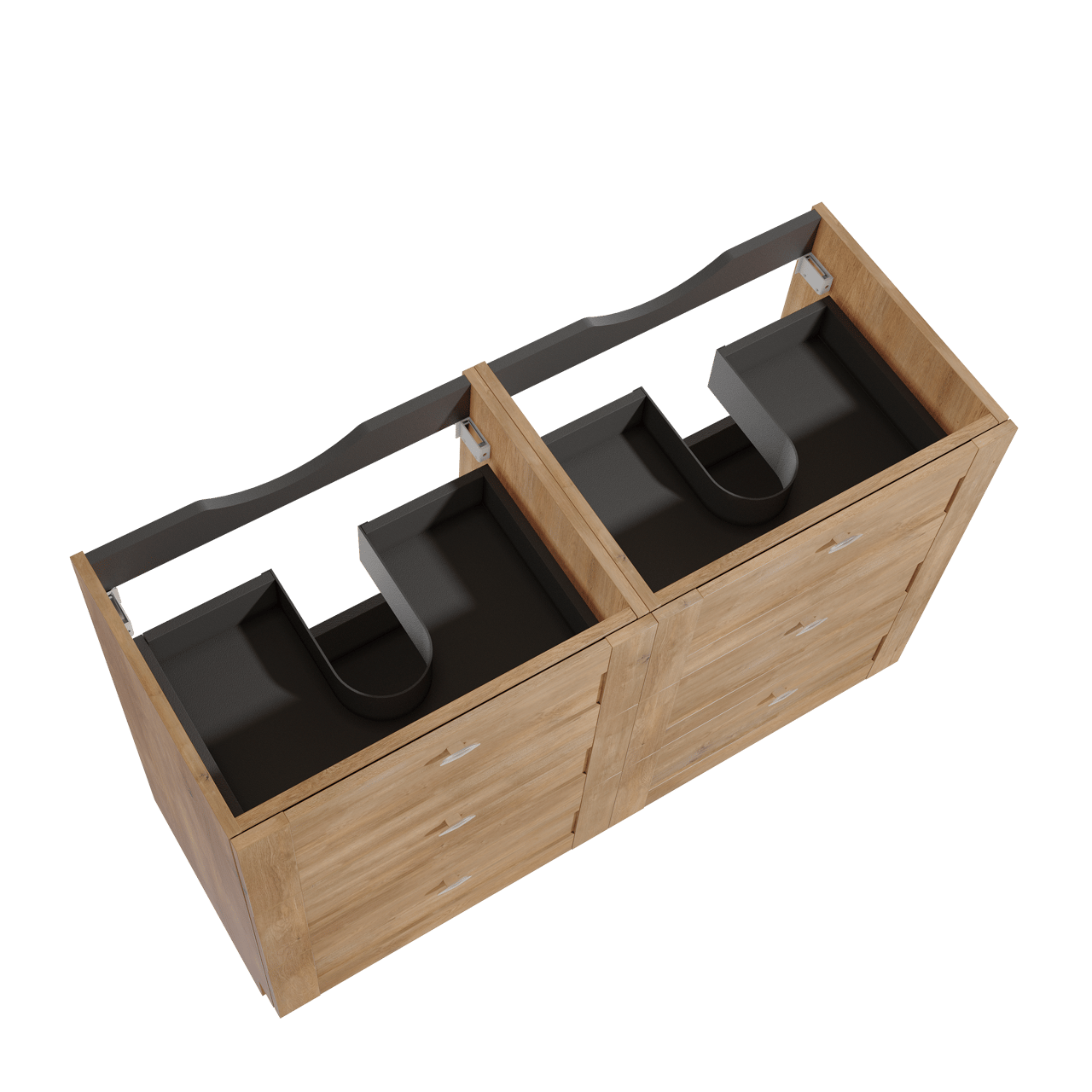 Linie Classo stehender Waschbeckenunterschrank: 120 x 46 cm, Eiche Natur 6 Schubladen 2 Siphonaussparungen