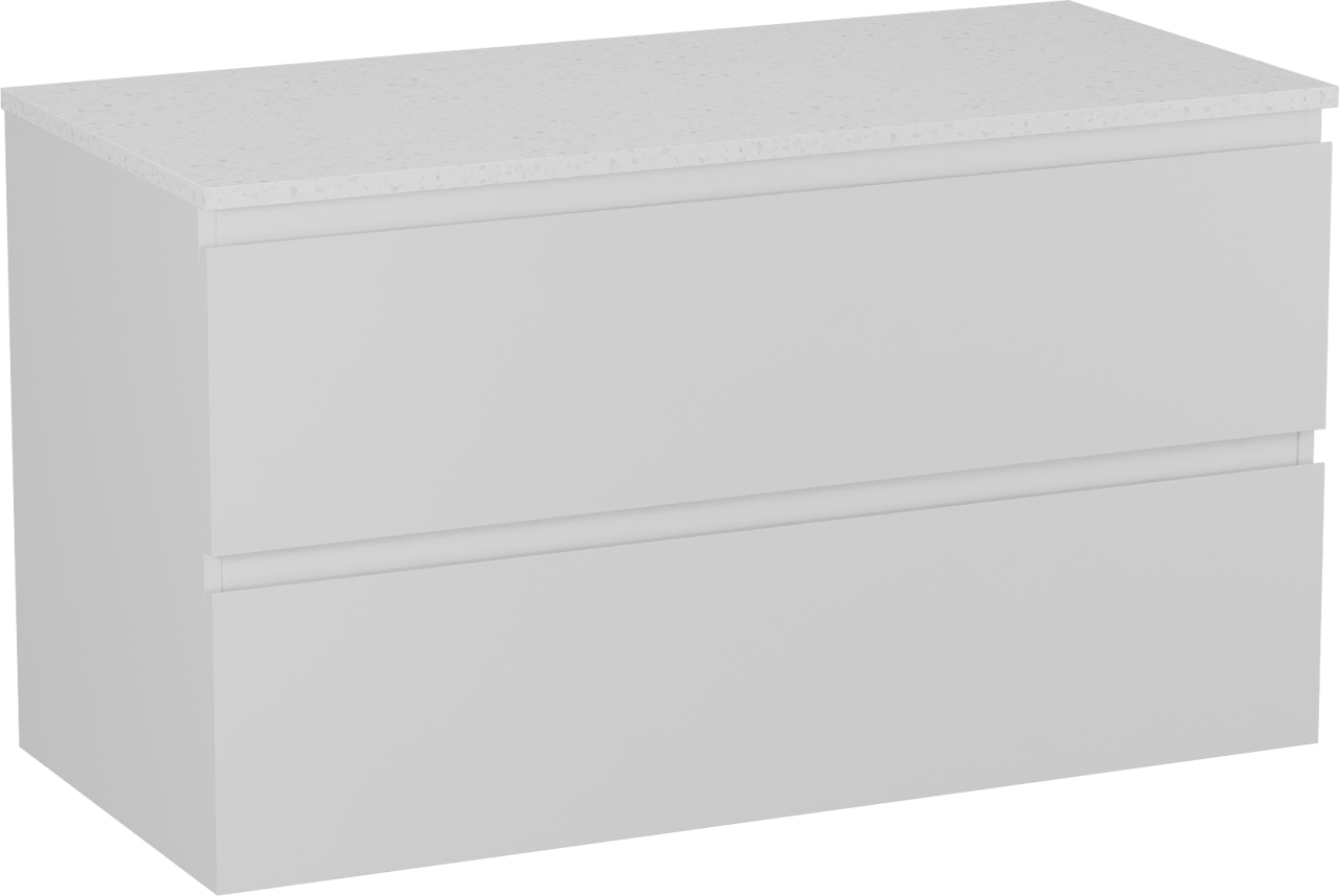 Linie Lado meuble salle de bains suspendu 100 x 46 cm blanc brillant avec Lado tablette simple ou double en mélaminé terrazzo blanc