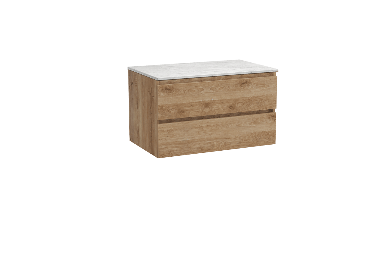 Balmani Lucida zwevend badkamermeubel 90 x 55 cm ruwe eik met Stretto enkel tablet in marmer carrara