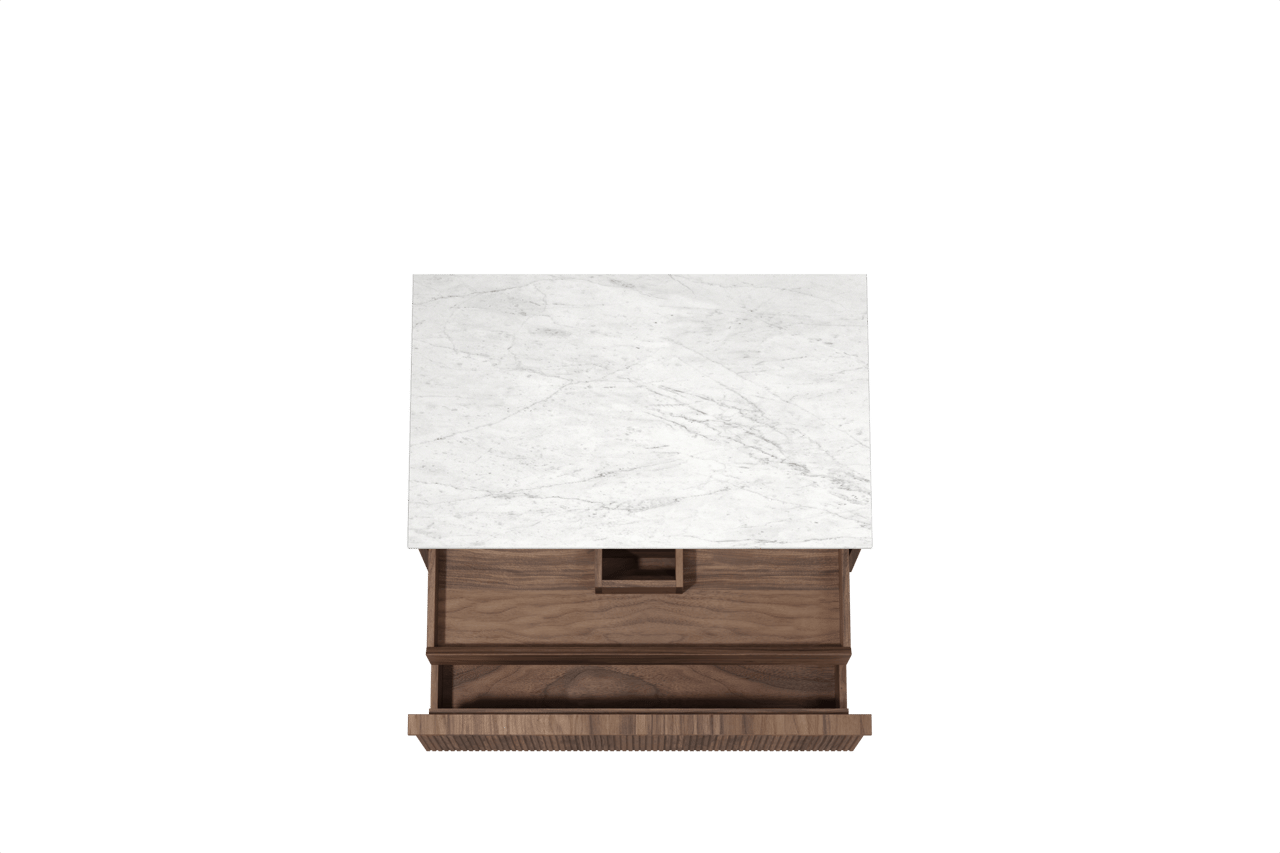 Balmani Forma zwevend badkamermeubel 90 x 55 cm amerikaanse notelaar met Stretto enkel tablet in marmer carrara, Verticale symmetrische rechte ribbel