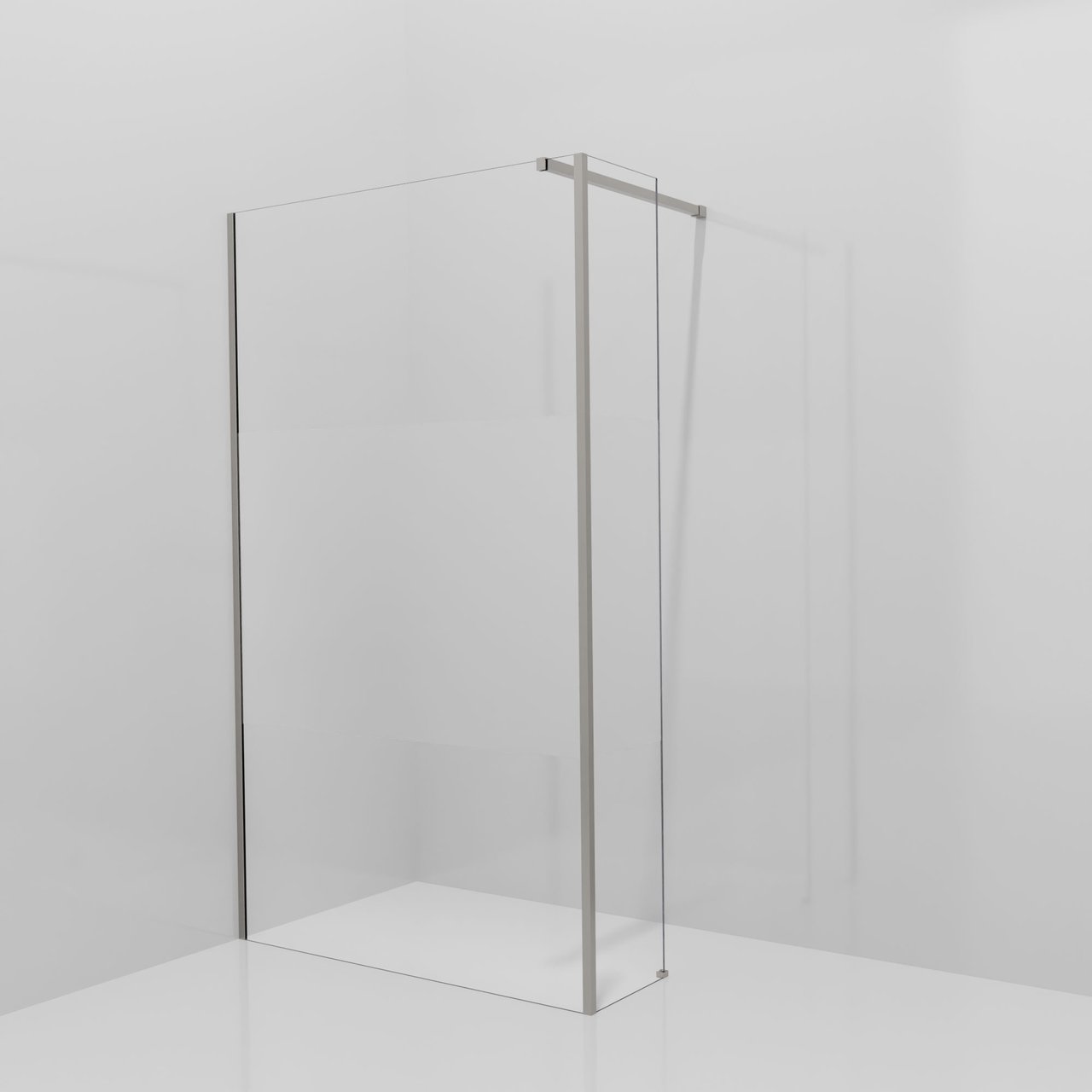 Balmani Modular Walk-In Dusche mit fester Seitenwand: 120 x 200 cm, Klarglas mit mattiertem Streifen, Profil Brushed Inox