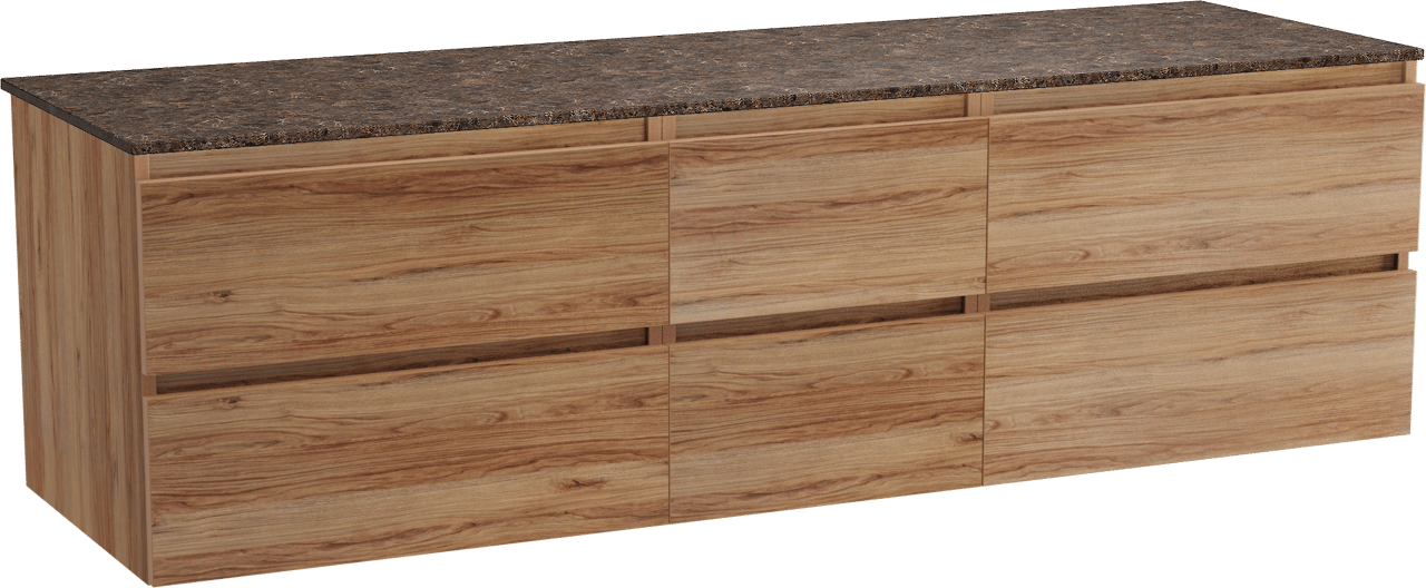 Balmani Lucida hängendes Möbelstück Set: 180 x 55 cm, Teak, mit Stretto Einzel- oder Doppel Waschtischplatte, Marmor Dark Emperador