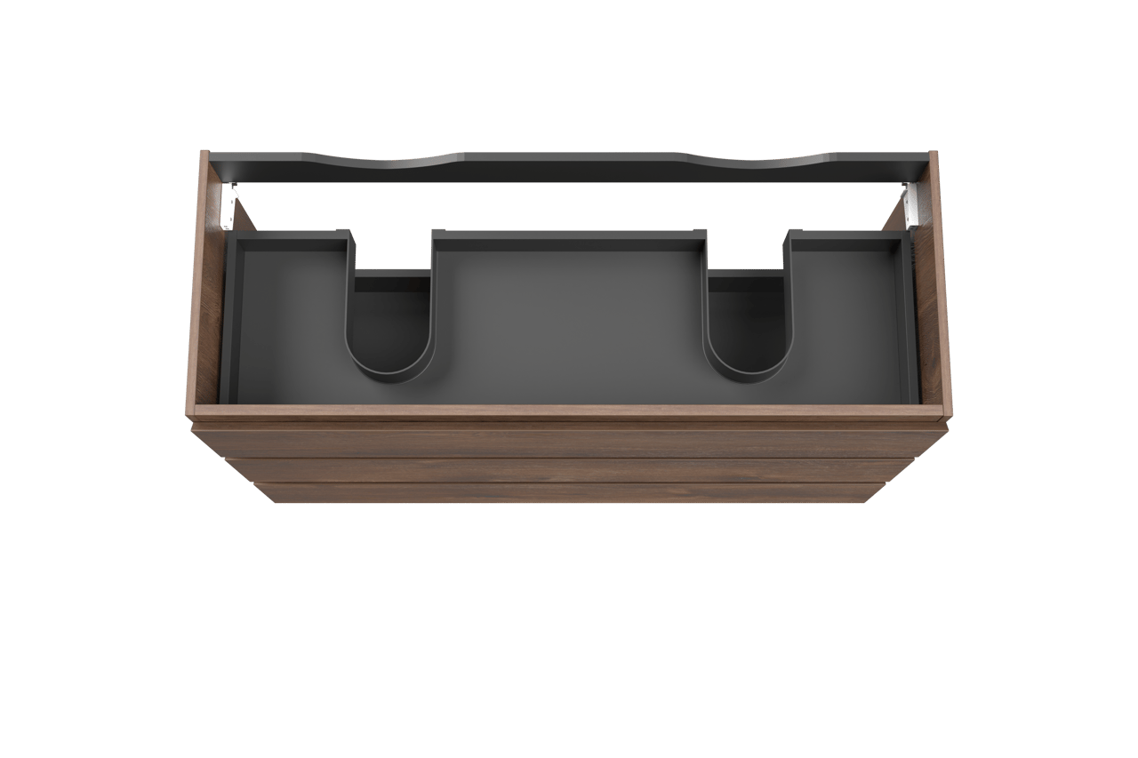 Linie Lado stehender Waschbeckenunterschrank: 120 x 46 cm, braune Eiche, 3 Schubladen