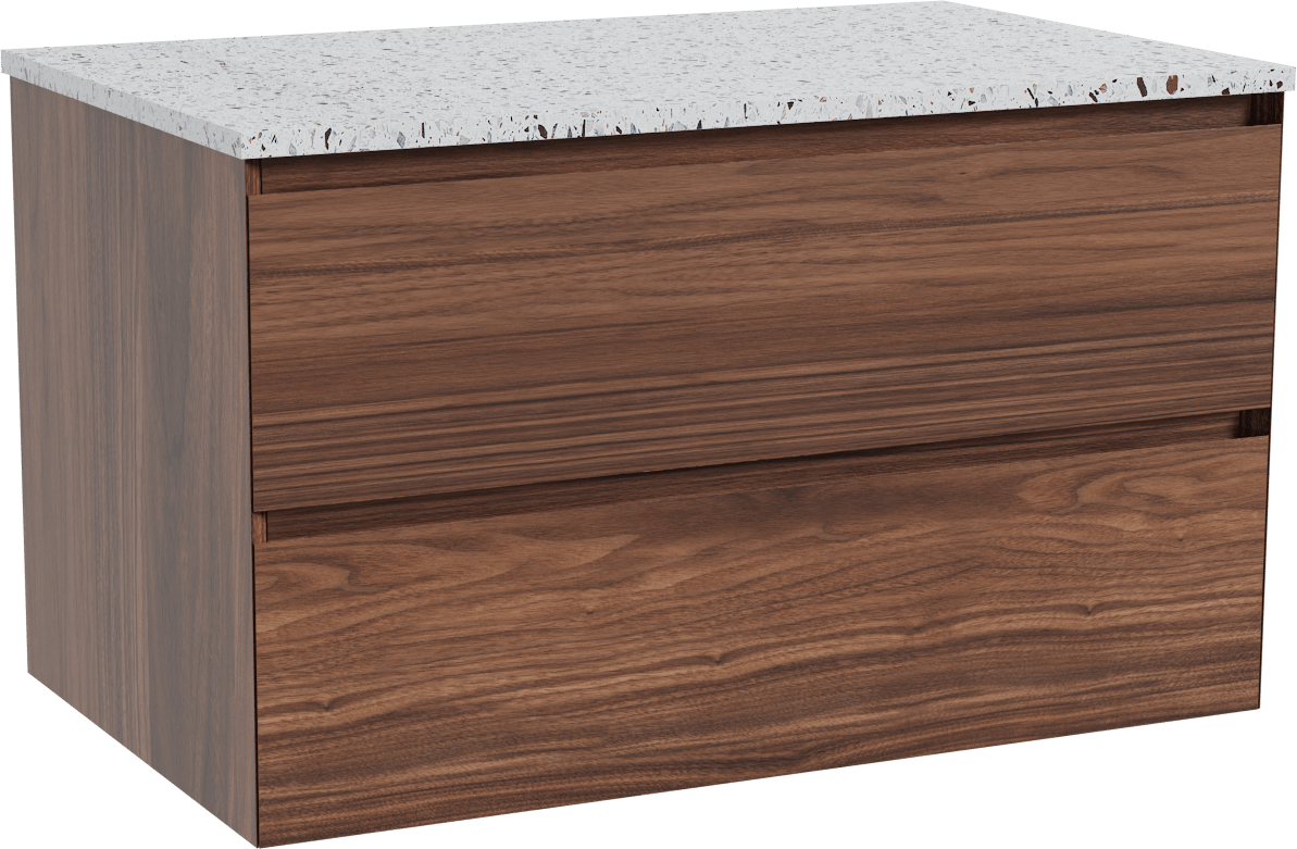 Balmani Mitra meuble salle de bains suspendu 90 x 55 cm noyer avec Stretto tablette simple en blanc/noir mat terrazzo