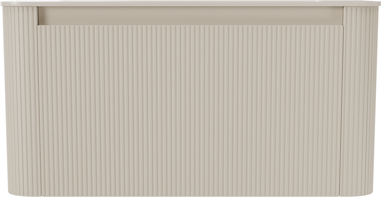 Storke Soft zwevend badmeubel 100 x 46 cm Sand mat met Mata Soft enkele wastafel in solid surface beige granita, Verticale symmetrische rechte ribbel