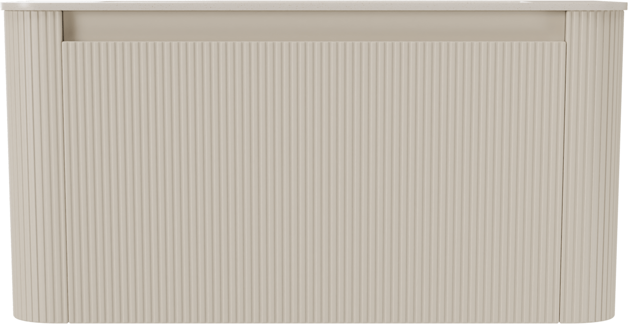 Storke Soft hängendes Möbelstück Set: 100 x 46 cm, Sand Matt, mit Mata Soft Einzelwaschtisch Solid Surface Beige Granit, Vertikale symmetrische gerade Rippe