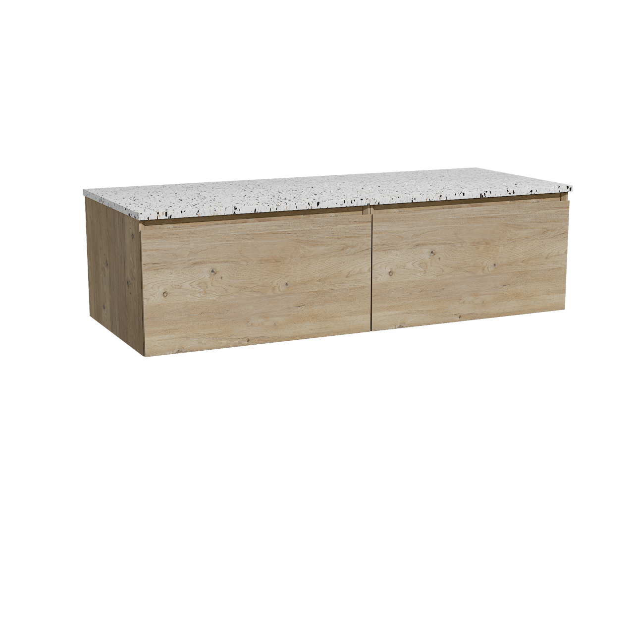 Storke Edge meuble salle de bains suspendu 130 x 52 cm chêne brut avec Tavola tablette simple ou double en blanc/noir mat terrazzo