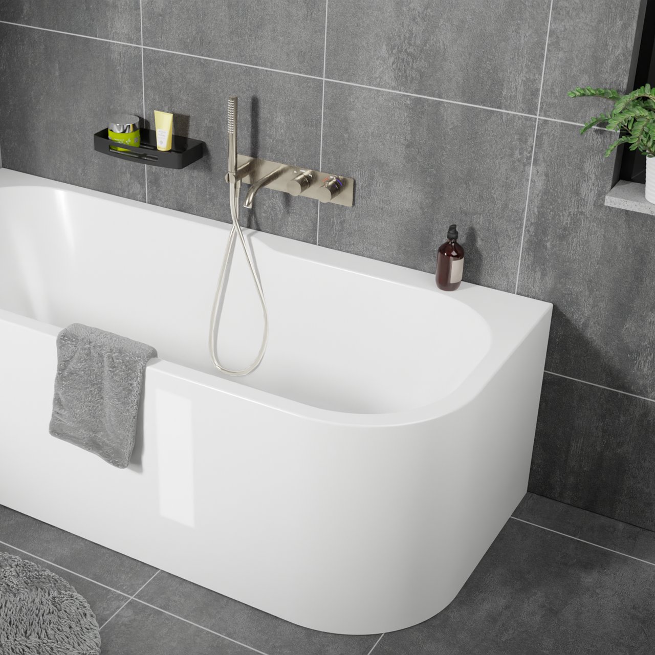 Blaufoss Round inbouw badkraan thermostatisch met handdouche Brushed Coolmetal incl. inbouwelement