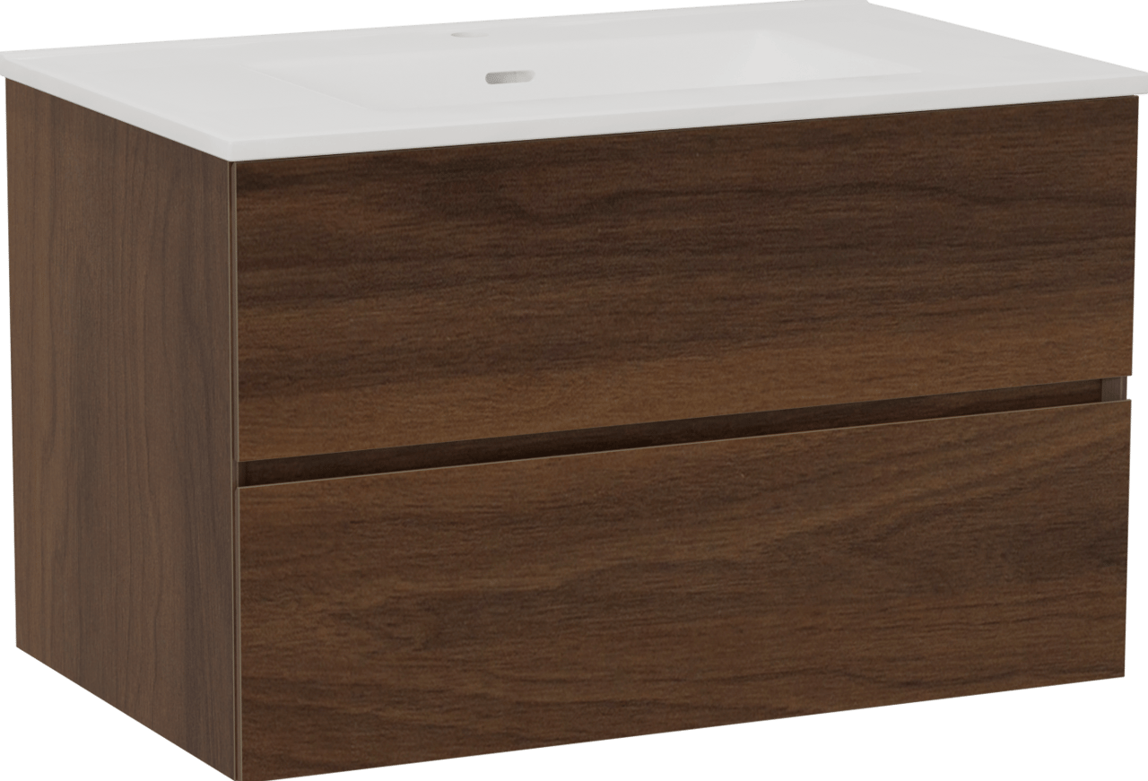 Storke Edge hängendes Möbelstück Set: 85 x 52 cm, Nussbaum, mit Kera Einzelwaschtisch, Keramik Weiß glänzend