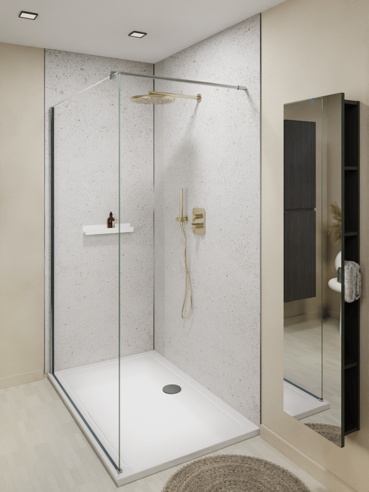 Luca Varess Artdeco douchewandpaneel 90 x 244 cm alu-composiet mat witte terrazzo