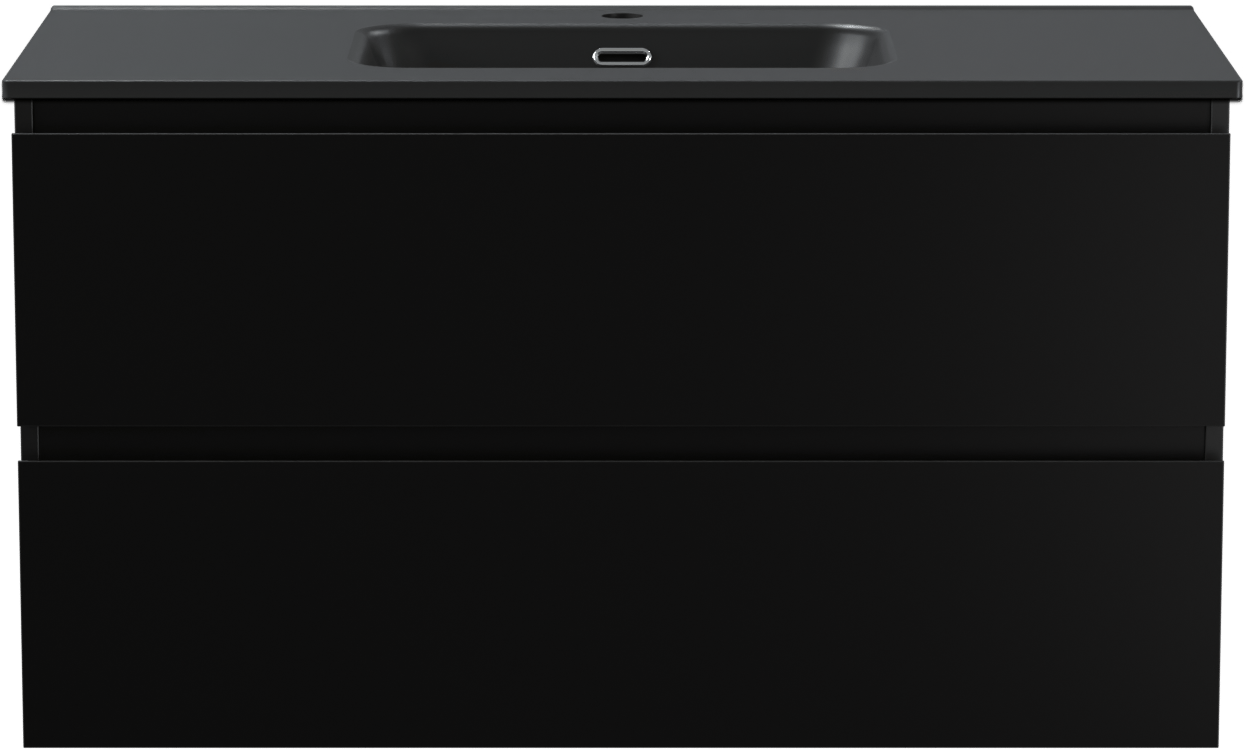 Linie Lado zwevend badmeubel 100 x 46 cm mat zwart met Baro enkele wastafel in porselein mat zwart