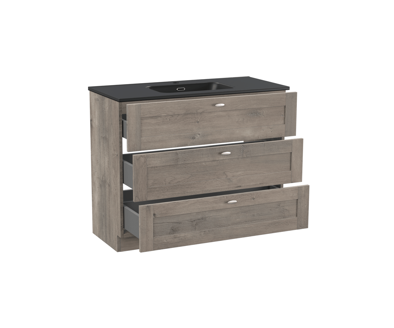 Linie Classo staand badkamermeubel 100 x 46 cm grijze eik met Baro enkele wastafel in porselein mat zwart