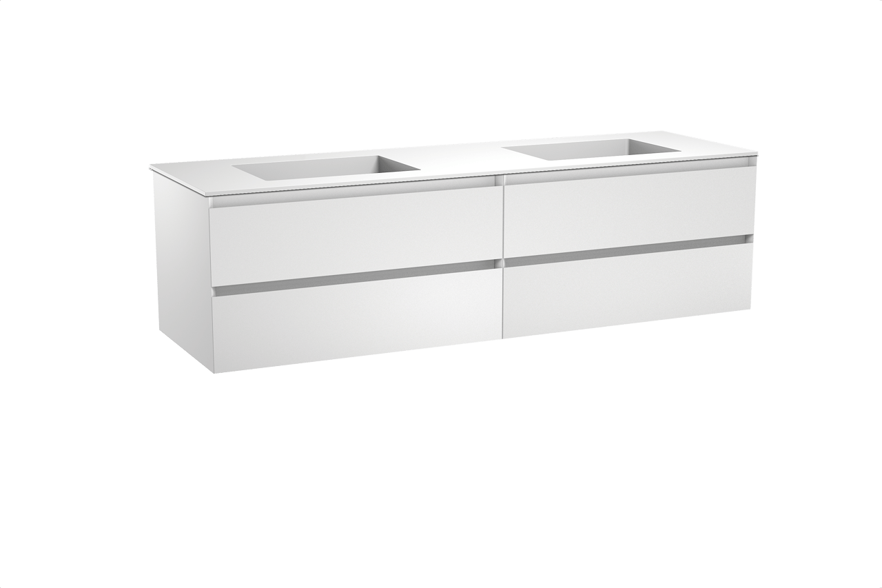 Balmani Mitra meuble salle de bains suspendu 180 x 55 cm blanc mat avec Tablo Stretto double vasque en solid surface blanc mat