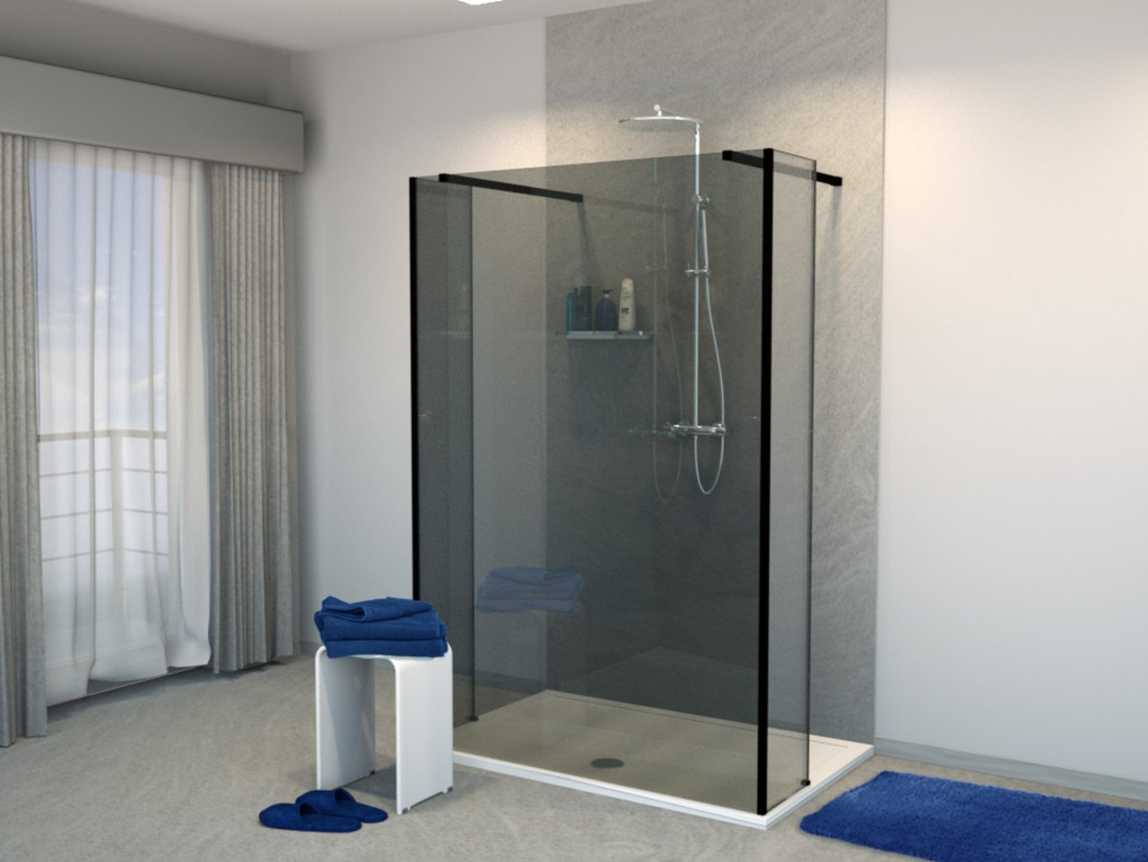 Balmani Modular Walk-In-Dusche mit freistehender Wand und fixiertem Paneel 120 x 200 cm, Rauchglas , Profil schwarz matt