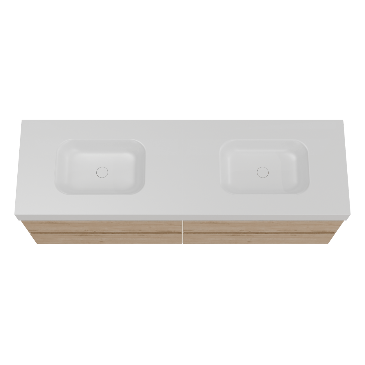 Balmani Mitra hängendes Möbelstück Set: 180 x 55 cm, Rohe Eiche, mit Arcato Doppelwaschtisch, Solid Surface Weiß matt