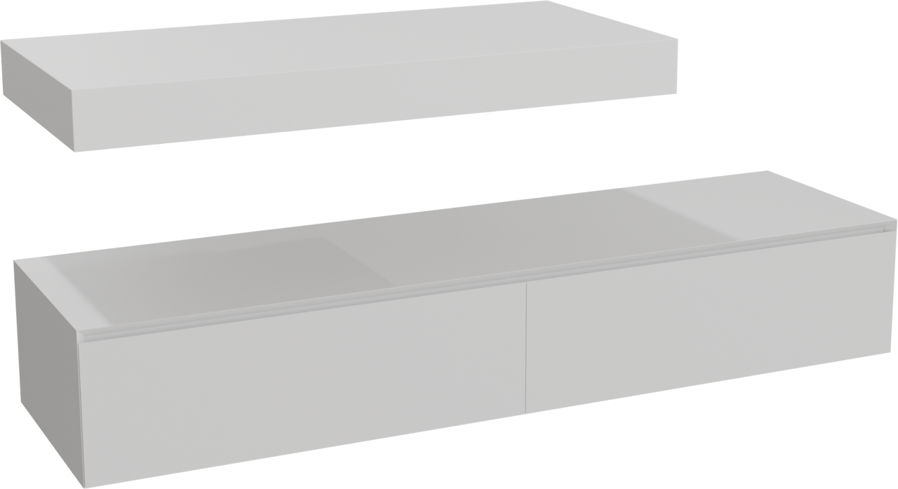 Balmani Mitra Elements zwevend badkamermeubel 180 x 55 cm mat wit met Dominus enkel of dubbel tablet 120 cm in solid surface mat wit