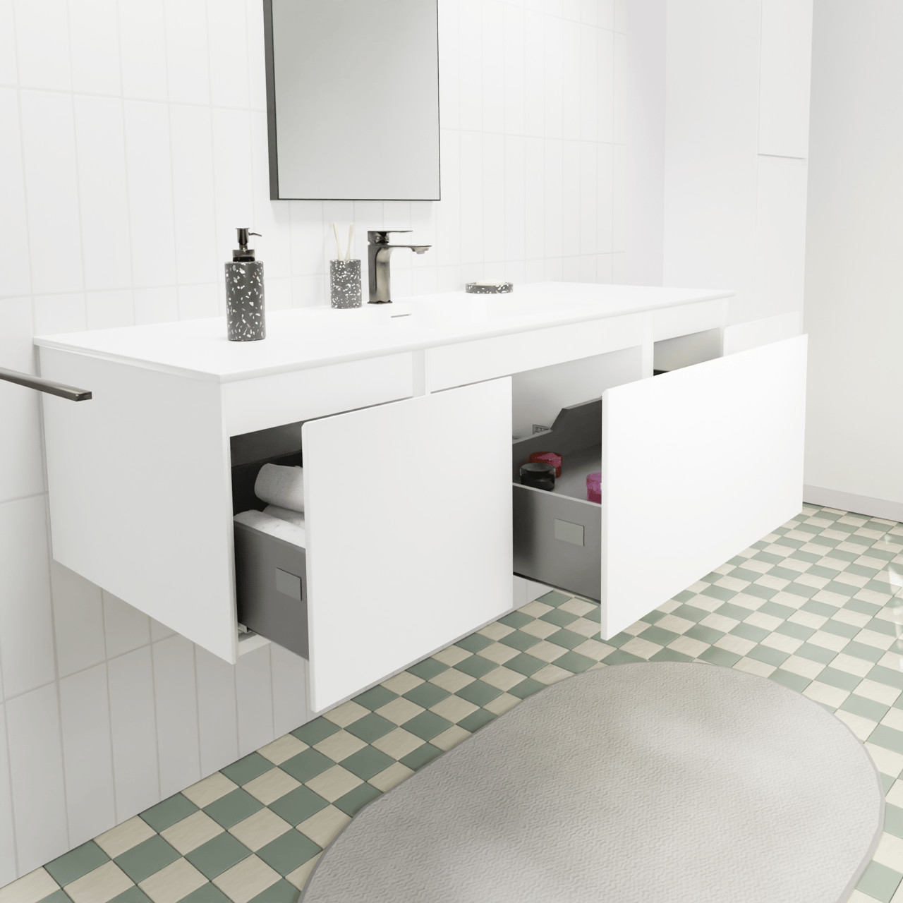 Storke Edge meuble salle de bains suspendu 135 x 52 cm blanc mat avec Mata plan simple en solid surface blanc mat