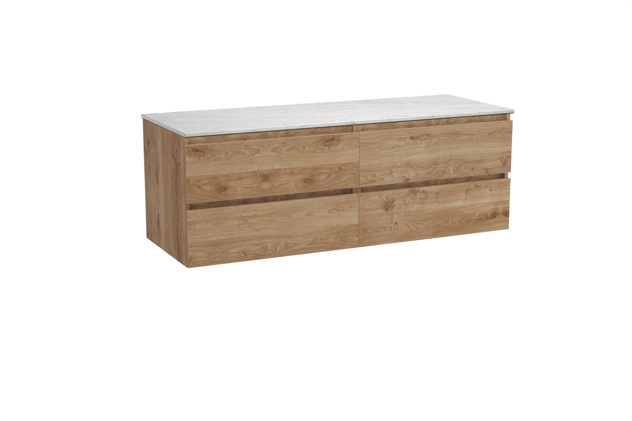 Balmani Lucida meuble salle de bains suspendu 150 x 55 cm chêne brut avec Stretto tablette simple ou double en marbre carrara