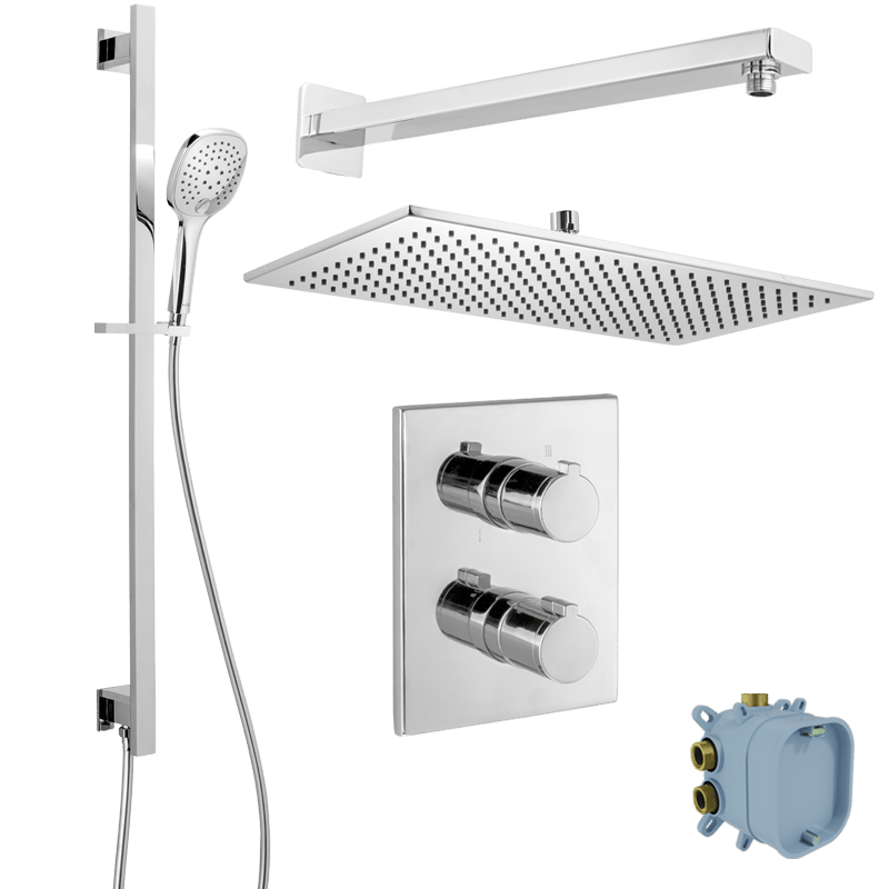 Blaufoss Smartbox De Luxe colonne de douche encastrée robinet thermostatique avec douche de tête rectangulaire 45 x 25 cm Chrome Brillant