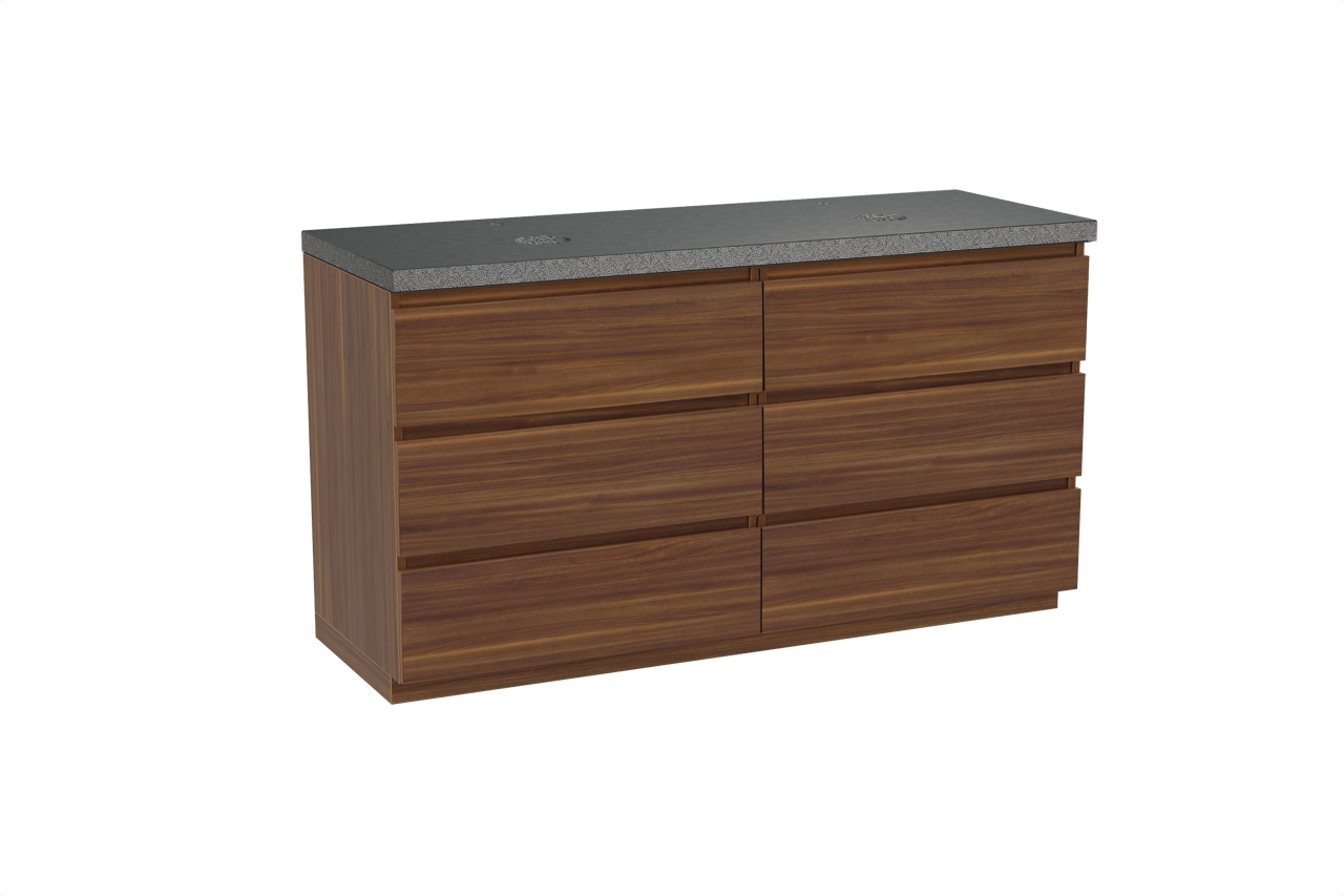 Balmani Lucida meuble salle de bains à poser 150 x 55 cm noyer américain avec Rock tablette double en granit noir