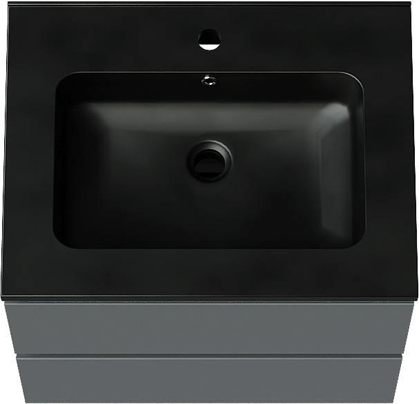 Linie Lado zwevend badmeubel 60 x 46 cm blauw antraciet met Vano enkele wastafel in composietmarmer mat zwart