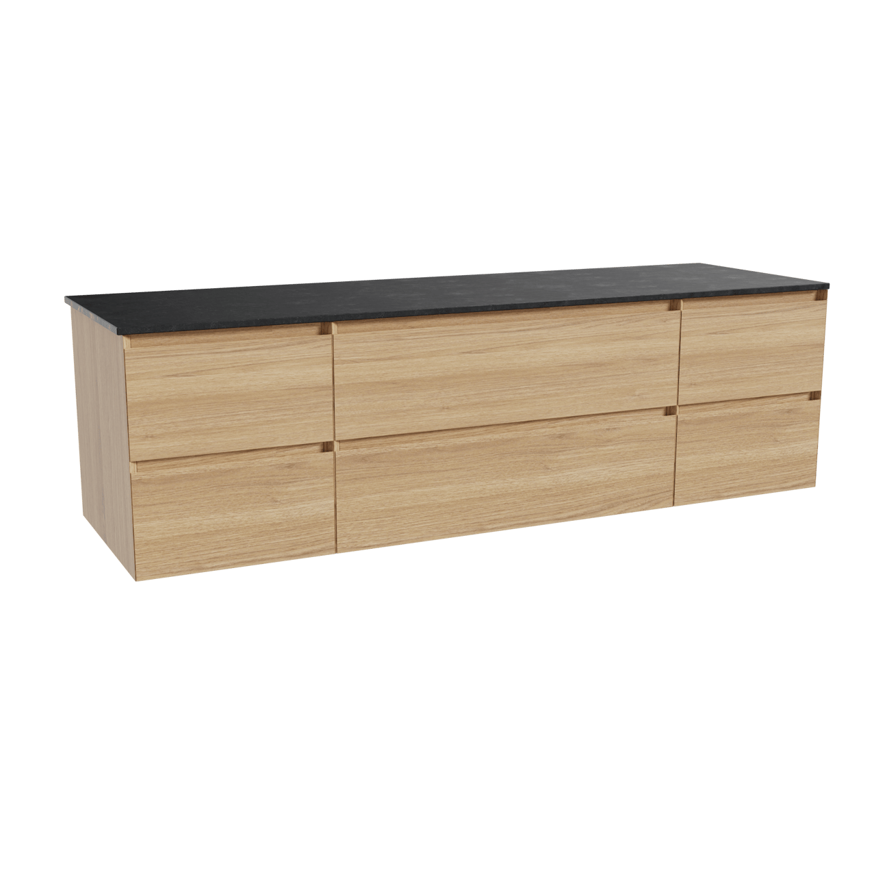 Balmani Mitra meuble salle de bains suspendu 180 x 55 cm chêne naturel avec Stretto tablette simple ou double en granit noir