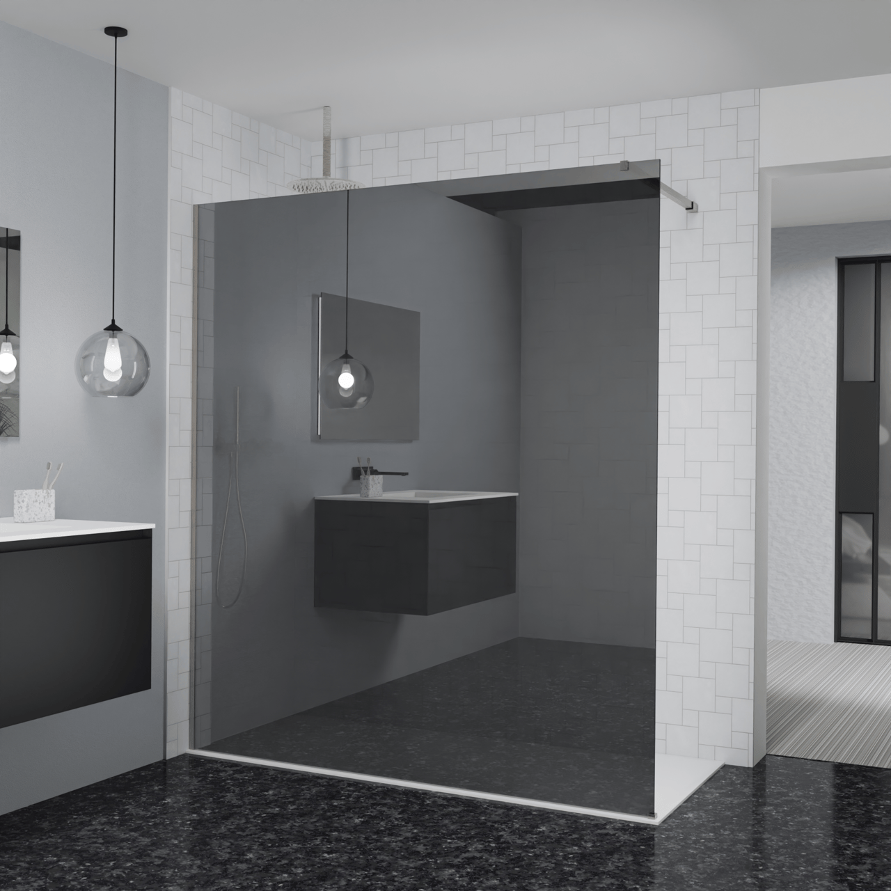 Balmani Modular inloopdouche: 180 x 200 cm, Reflex spiegelglas met coating, Brushed CoolMetal profielen