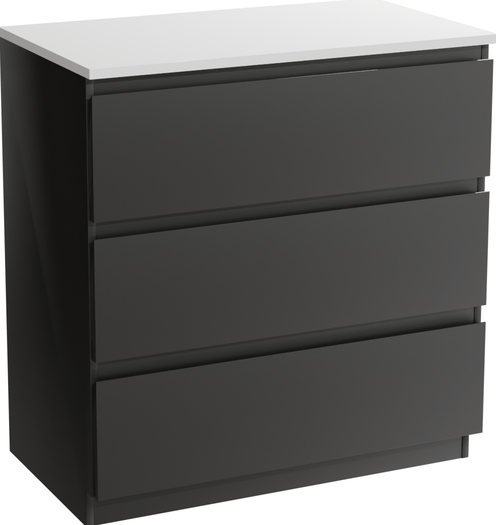 Linie Lado freistehendes Möbelstück Set: 80 x 46 cm, Schwarz matt, mit Lado Einzel Waschtischplatte, Marmorkomposit Weiß matt