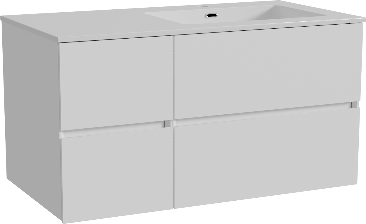 Storke Edge meuble salle de bains suspendu 100 x 52 cm blanc mat avec Diva vasque asymétrique droite en marbre composite blanc brillant