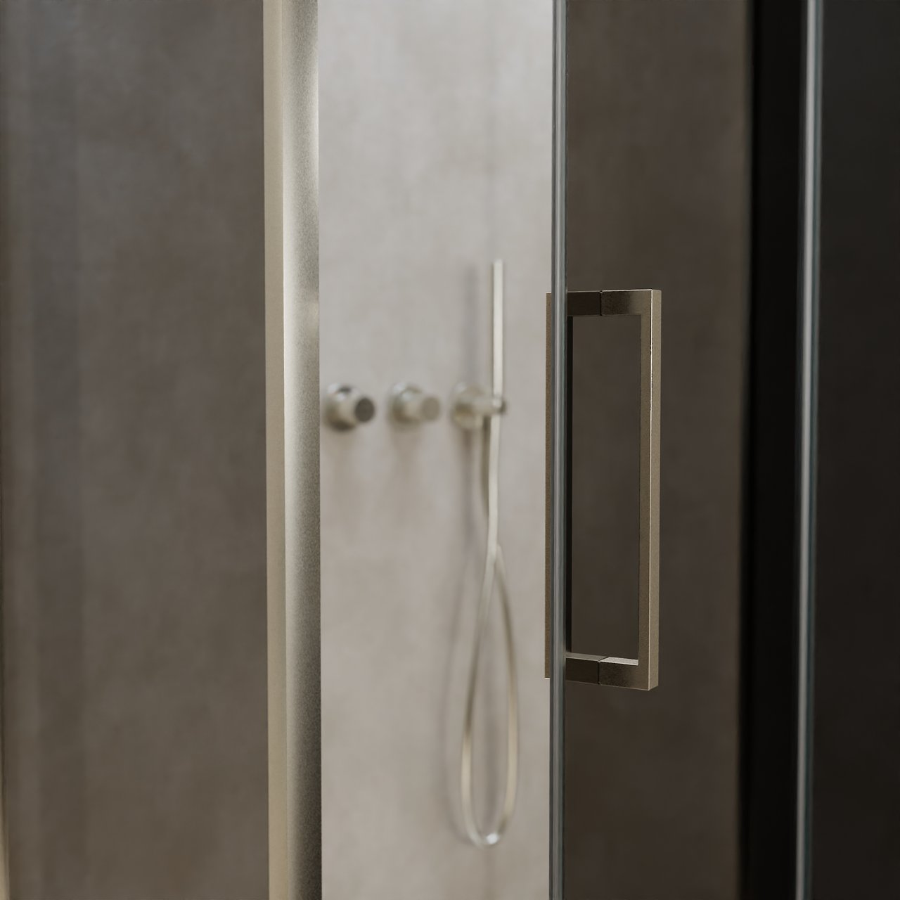 Balmani Senses Design douche en coin avec porte pivotante à droite et paroi latérale fixe, 100 x 90 cm, Verre fumé, Profil Brushed CoolMetal