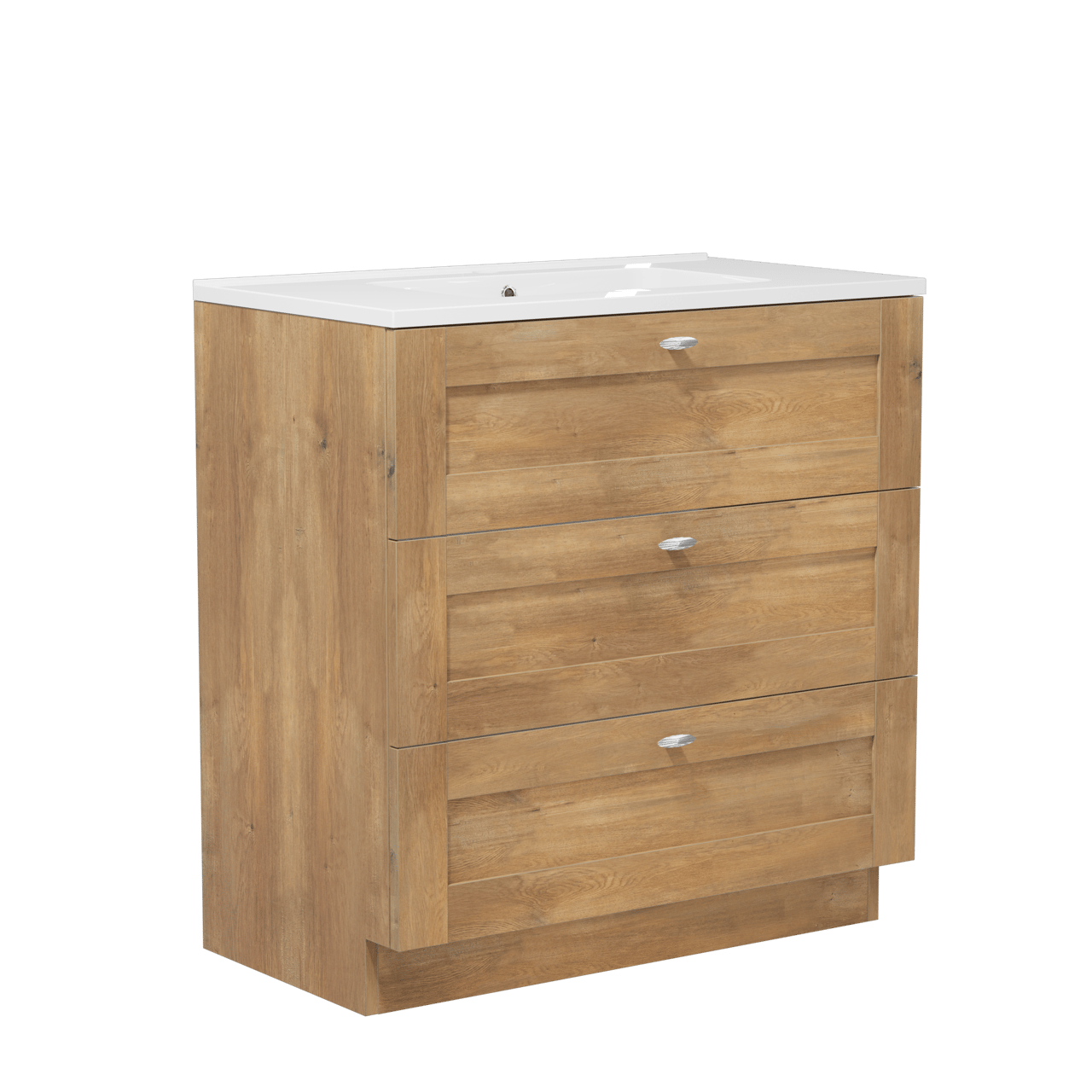 Linie Classo freistehendes Möbelstück Set: 80 x 46 cm, Naturbelassene Eiche, mit Vano Einzelwaschtisch, Marmorkomposit Weiß glänzend