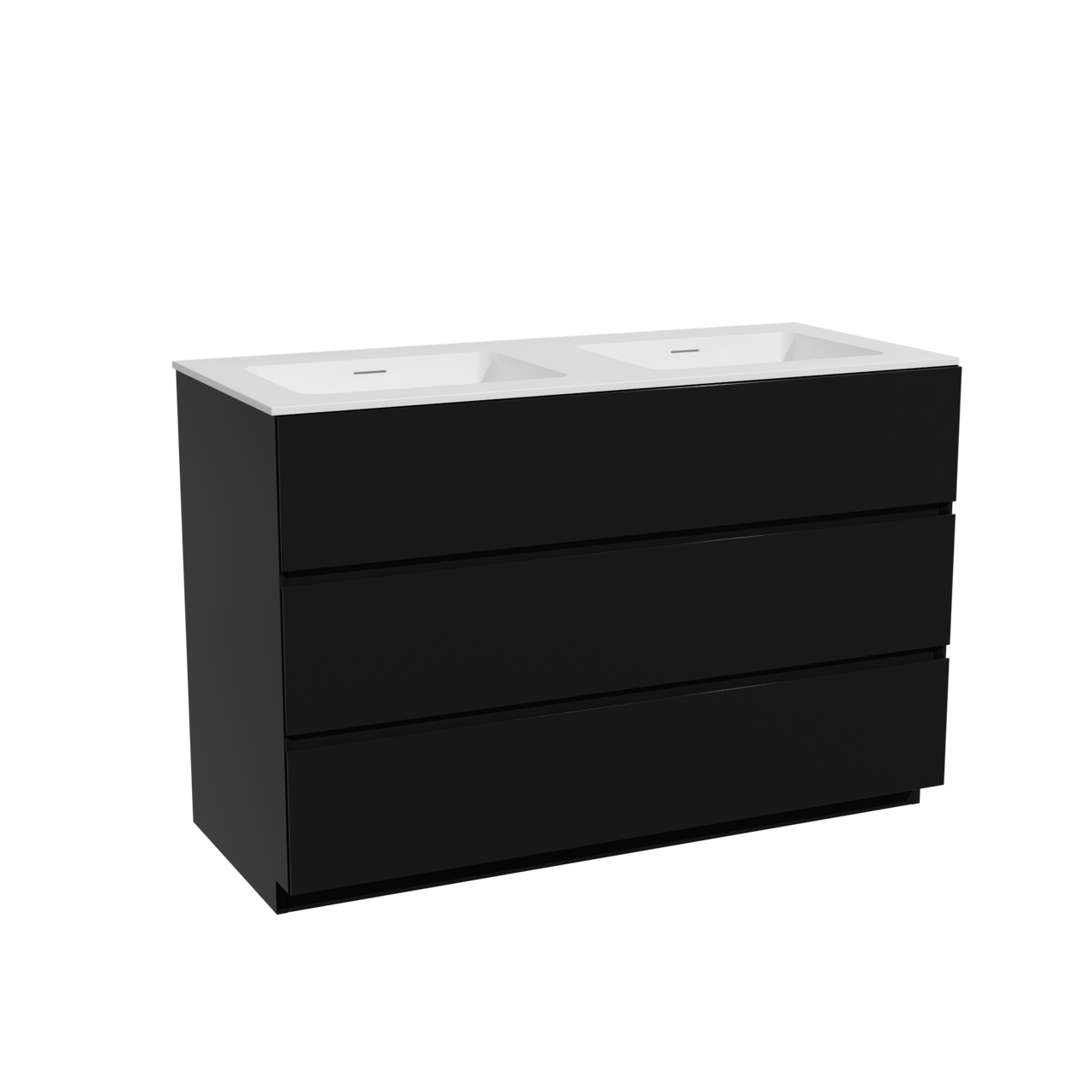 Storke Edge meuble salle de bains à poser 120 x 52 cm noir mat avec Mata double vasque en solid surface blanc mat