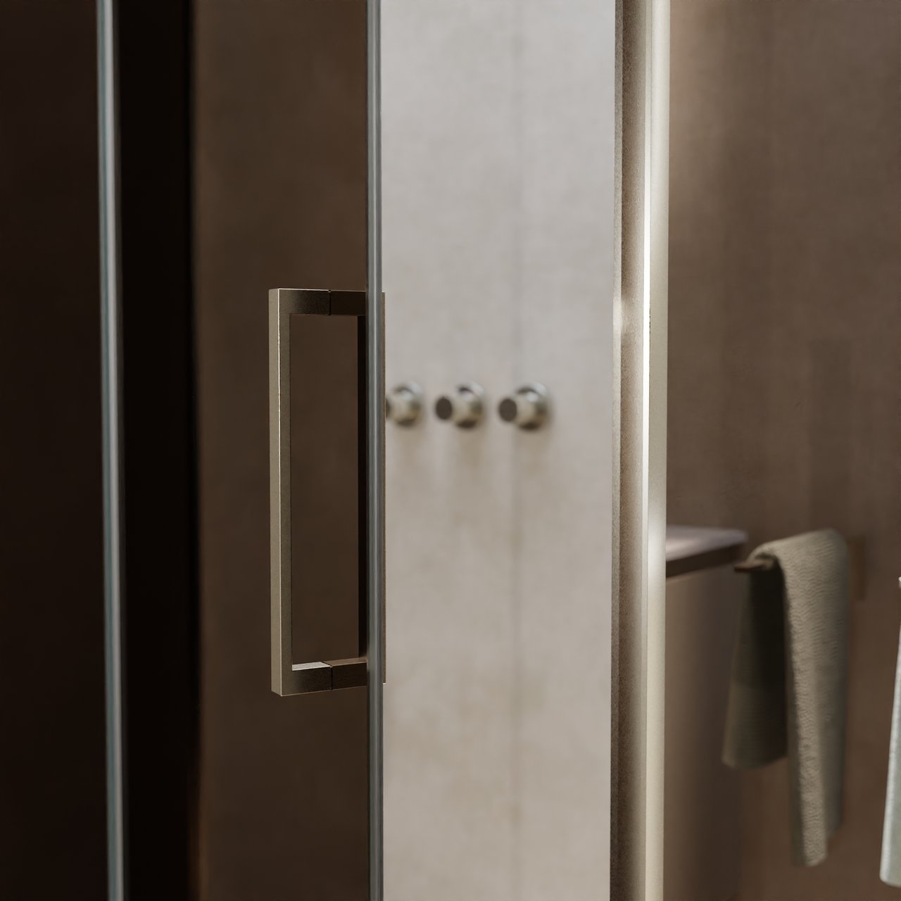 Balmani Senses Design douchehoek met linkse draaideur en vaste zijwand, 140 x 100 cm, Brons, Brushed CoolMetal profielen, met coating