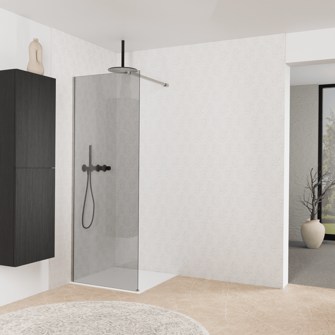 Balmani Modular douche à l'italienne: 80 x 200 cm, Verre fumé, Profil Brushed Inox