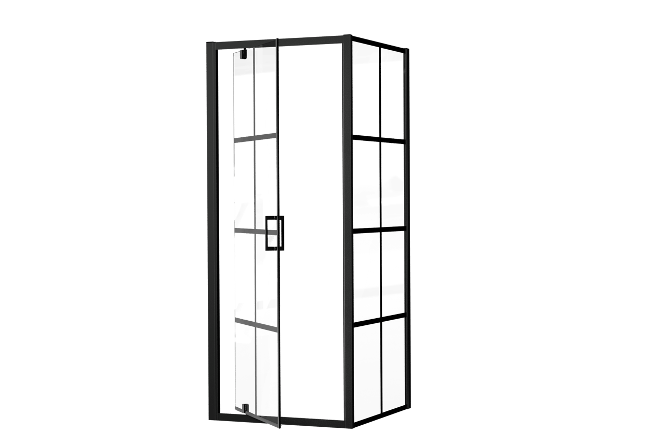 Luca Varess Vidor Eckdusche: Drehtür: 80 x 80 cm, Square Glas, mattschwarzes Profil