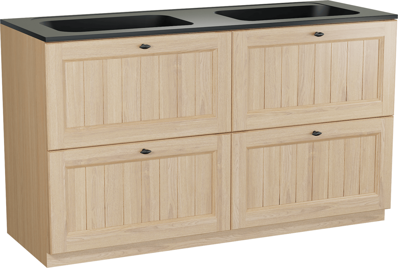 Balmani Lemon freistehendes Möbelstück Set: 150 x 55 cm, Naturbelassene Eiche Furnier, mit Tablo Strada Doppelwaschtisch, Schwarz matt