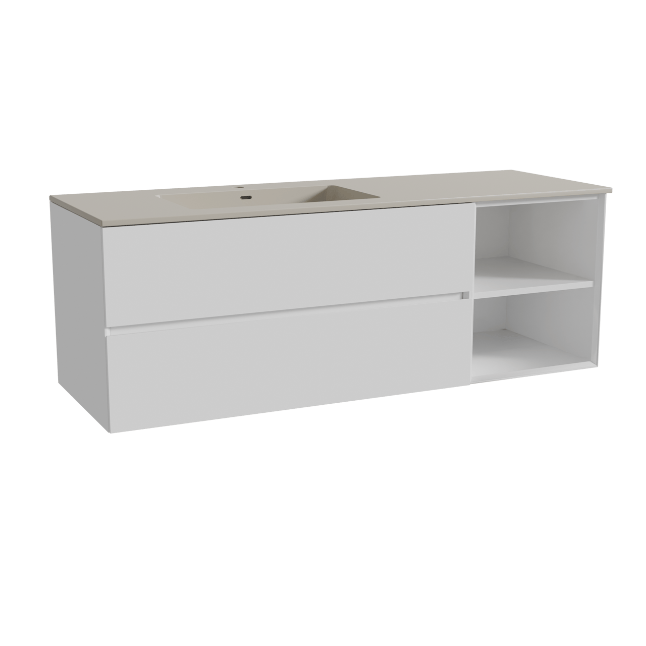 Storke Edge hängendes Möbelstück Set: 150 x 52 cm, Weiß glänzend, mit Diva Waschtisch links, Top Solid Seidengrau