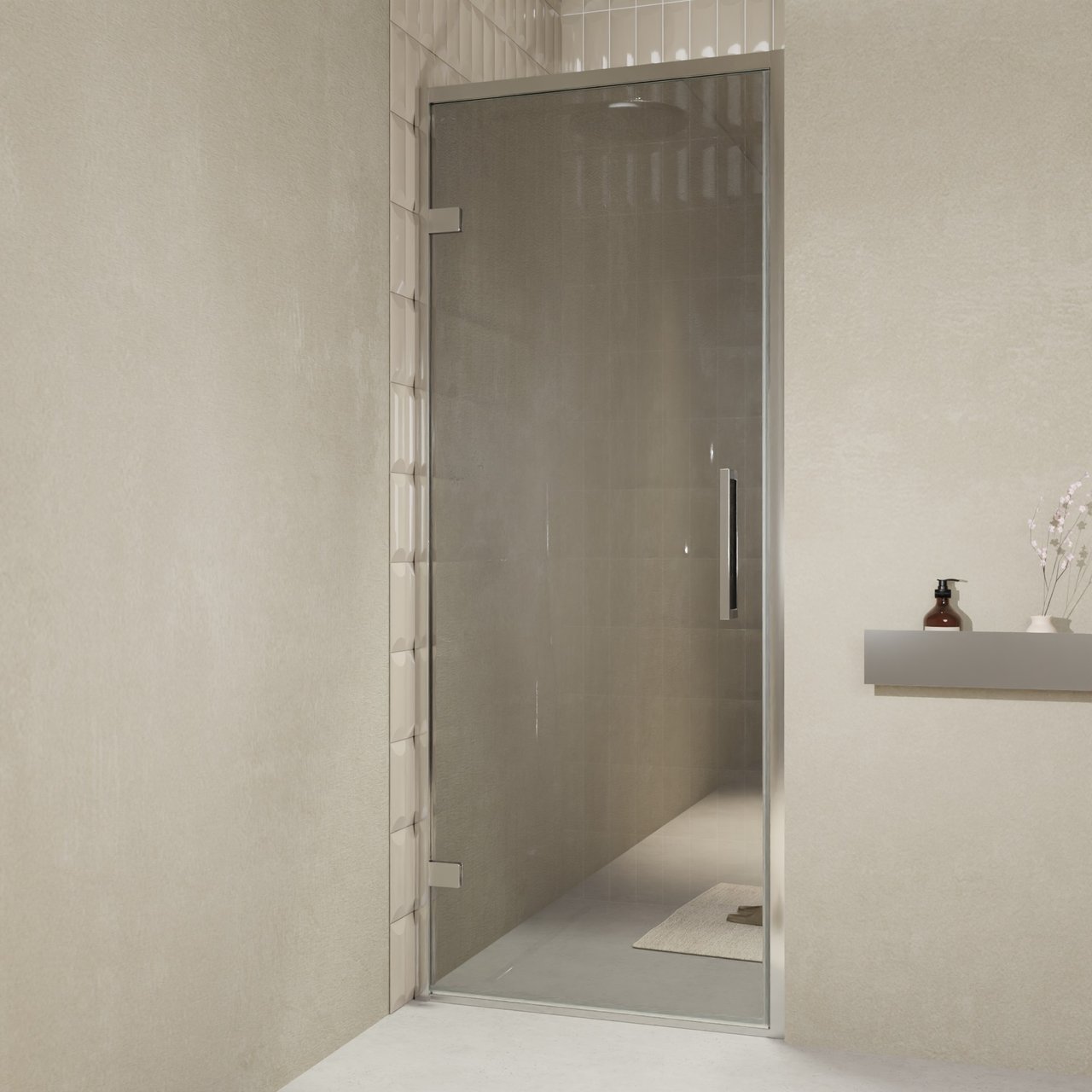 Balmani Senses Design porte pivotante à gauche 90 cm x 210 cm verre Miroir Reflex, Profil chrome