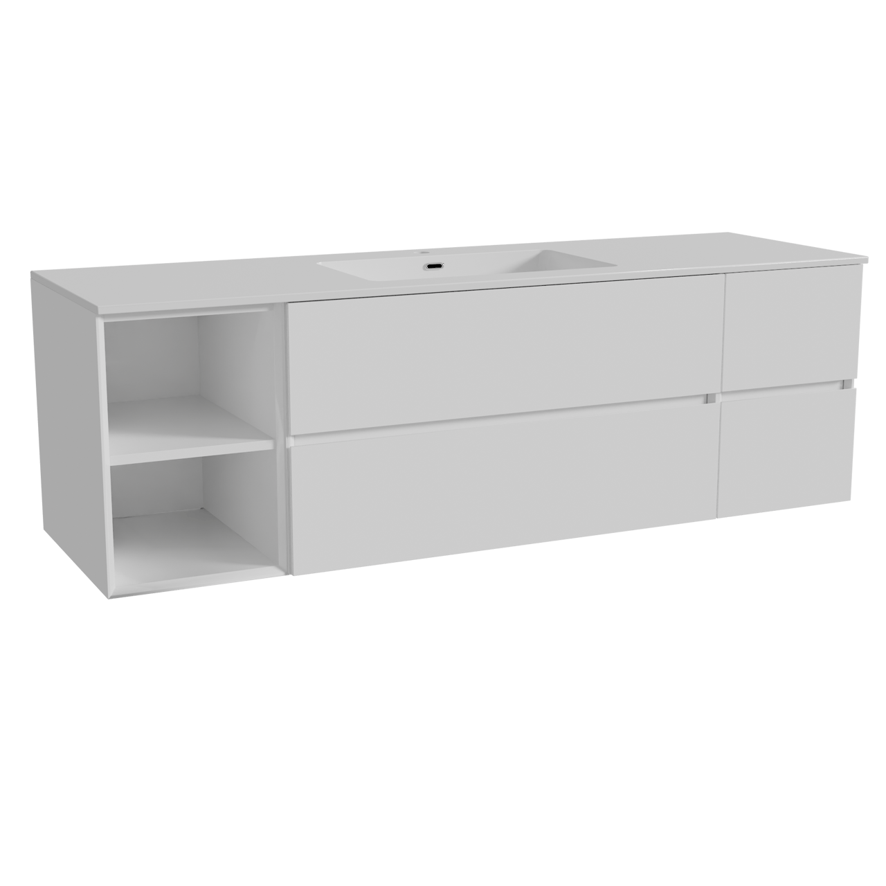 Storke Edge hängendes Möbelstück Set: 165 x 52 cm, Weiß glänzend, mit Diva Einzelwaschtisch, Marmorkomposit Weiß glänzend