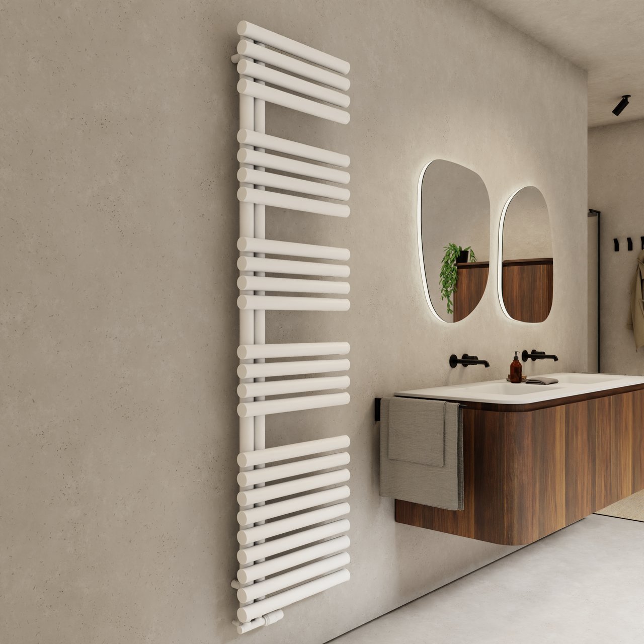 Vipera Avila enkele handdoekradiator 50 x 187 cm centrale verwarming mat wit middenaansluiting 1204W