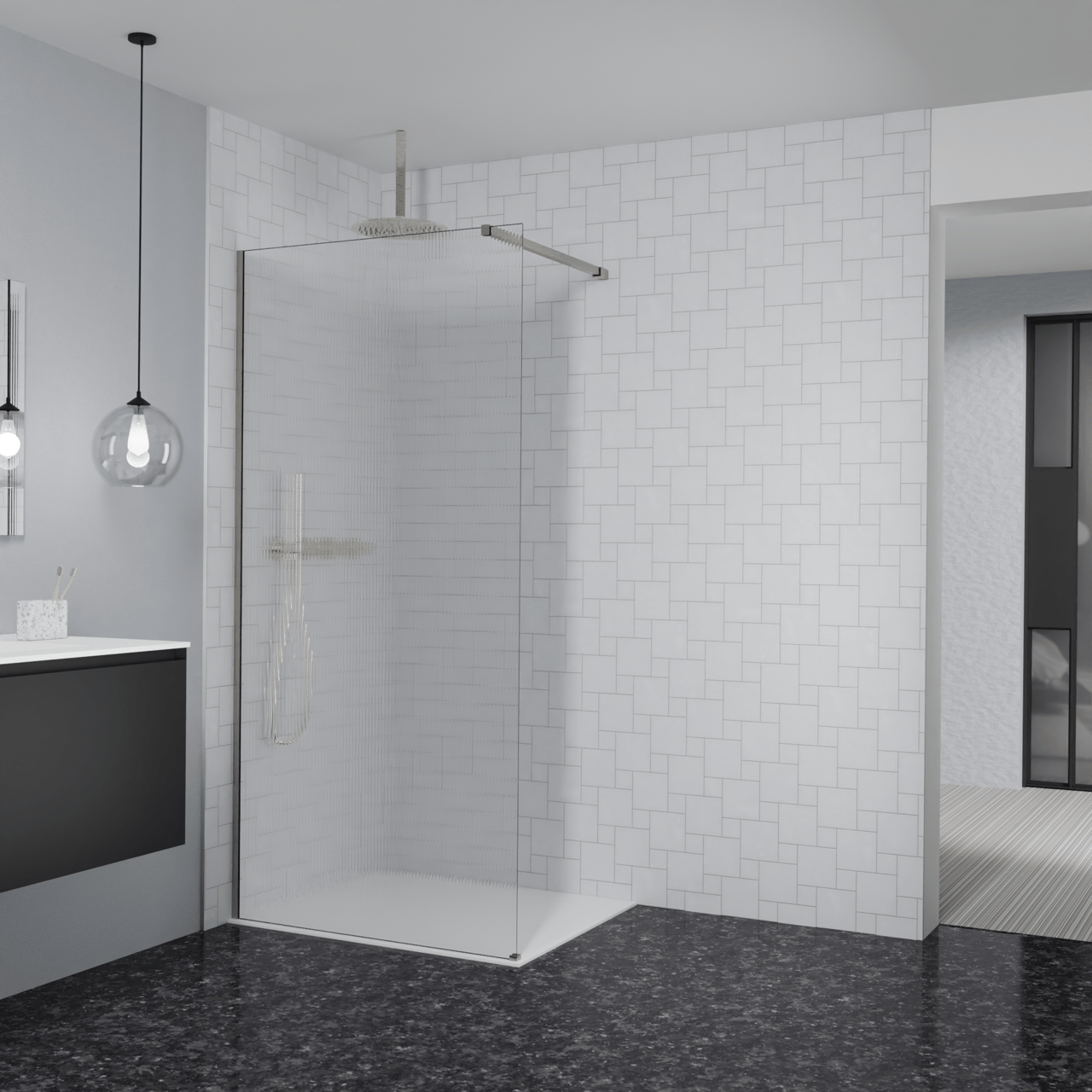 Balmani Modular douche à l'italienne: 100 x 200 cm, Ribs, avec coating, Profil Brushed CoolMetal