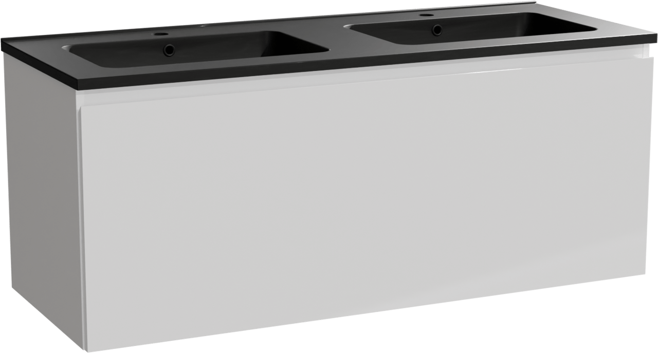 Linie Lado meuble salle de bains suspendu 120 x 46 cm blanc brillant avec Vano double vasque en marbre composite noir mat