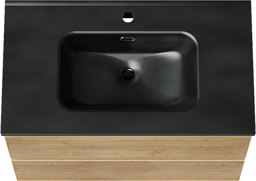 Linie Lado meuble salle de bains suspendu 80 x 46 cm chêne naturel avec Baro plan simple en porcelaine noir mat