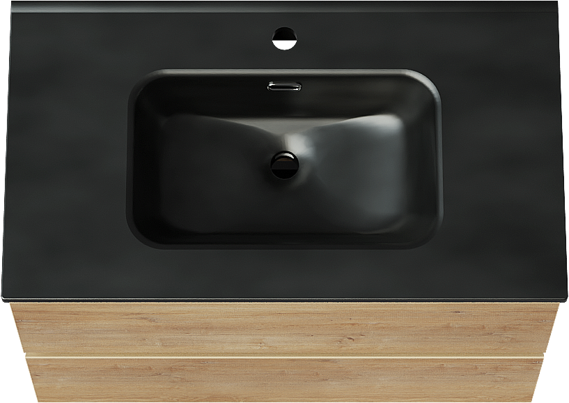 Linie Lado zwevend badmeubel 80 x 46 cm naturel eiken met Baro enkele wastafel in porselein mat zwart