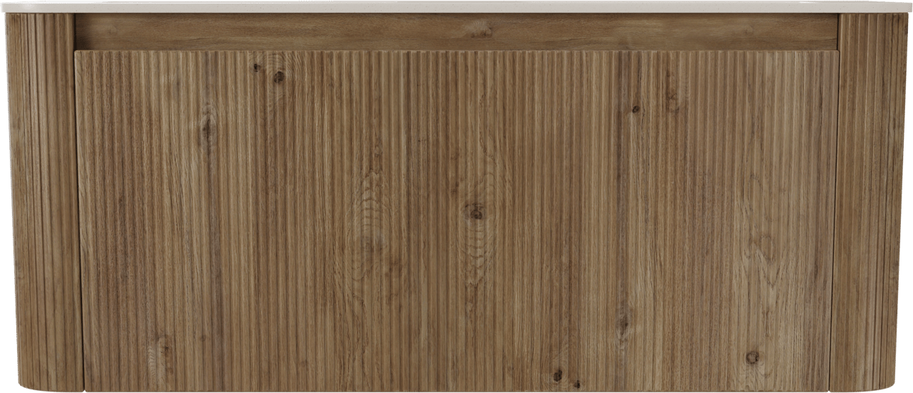 Storke Soft meuble salle de bains suspendu 120 x 46 cm chêne brut avec Mata Soft double vasque en Solid Surface beige granite, Nervure droite symétrique verticale